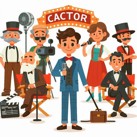 Catering. Vector cartoon illustration of a movie director and actors.のイラスト素材