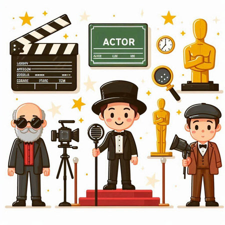 Cinema icons set. Cartoon illustration of cinema icons set for web designのイラスト素材