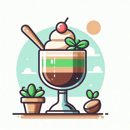 Coffee with whipped cream in a glass cup. Vector illustration.のイラスト素材