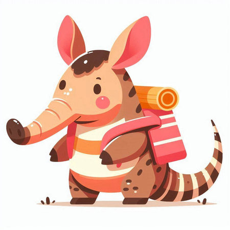 Cute little kangaroo with a backpack. Vector illustration.のイラスト素材