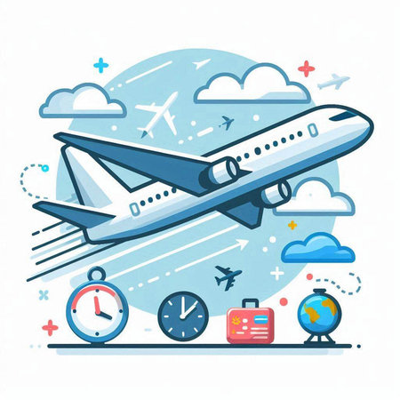 Airplane flying in the sky. Travel concept. Vector illustration.のイラスト素材