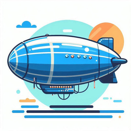 Airship in flat style. Cartoon airship. Vector illustration.のイラスト素材