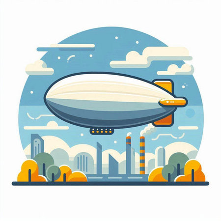 Airship in the sky. Vector illustration in flat design style.のイラスト素材