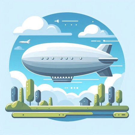 Airship in the sky. Vector illustration in flat design style.のイラスト素材