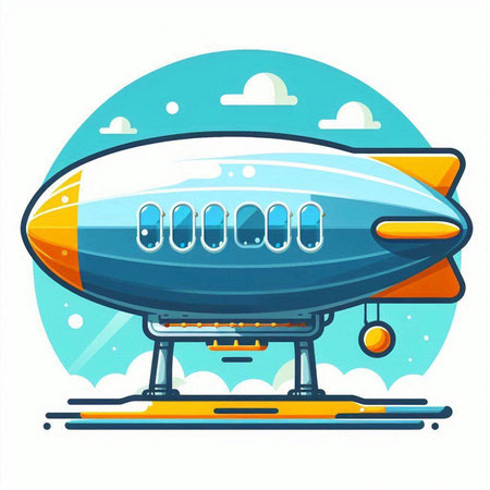 Airplane in the blue sky. Vector illustration in cartoon style.のイラスト素材