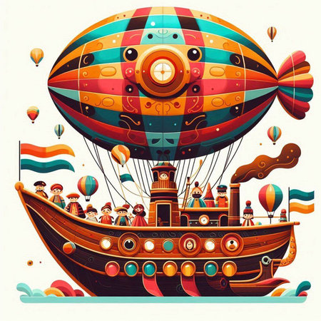 Illustration of a Colorful Hot Air Balloon Floating in the Skyのイラスト素材