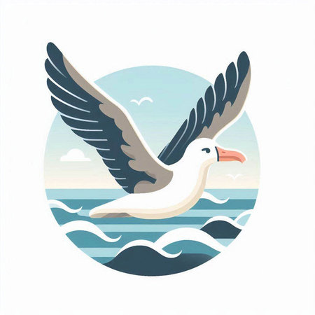 Seagull on the sea. Vector illustration in flat style.のイラスト素材