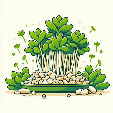 Microgreens. Vector illustration of microgreens in a bowl.のイラスト素材