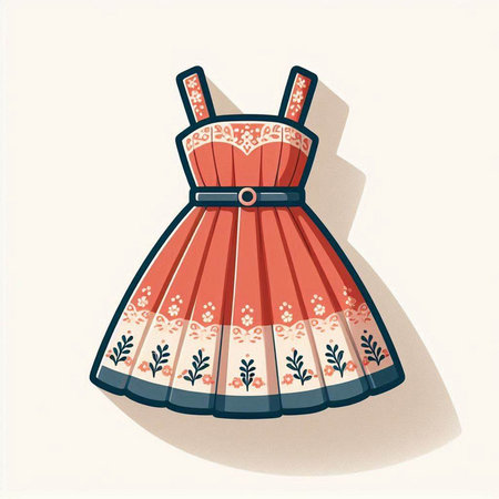 Fashionable girl's dress in retro style. Vector illustration.のイラスト素材