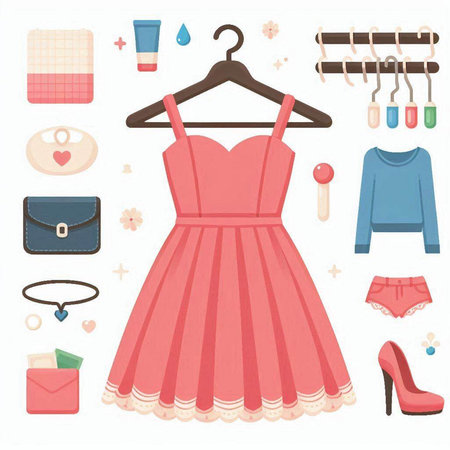 Women's clothing and accessories set. Vector illustration. EPS 10.のイラスト素材