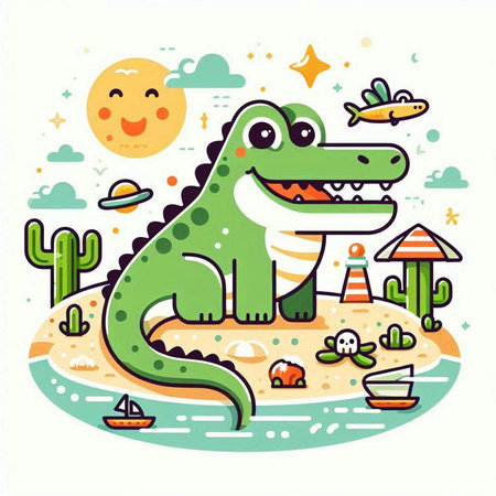 Cute crocodile in the desert. Cute cartoon vector illustration.のイラスト素材