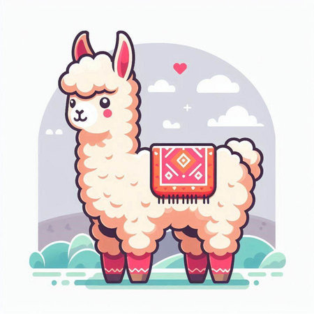 Cute cartoon alpaca vector illustration. Cute llama character.のイラスト素材