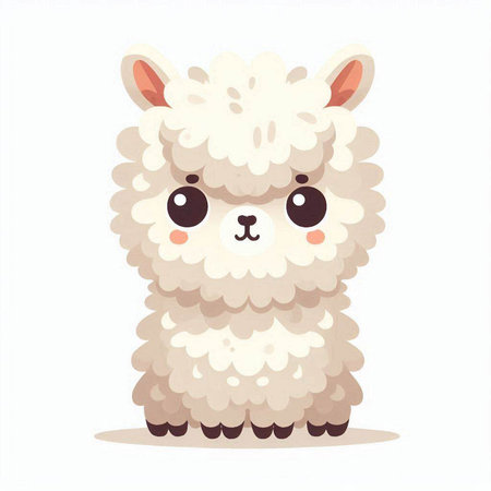 Cute cartoon alpaca. Vector illustration isolated on white background.のイラスト素材