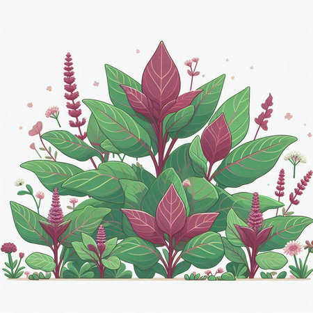 Seamless background with green leaves and flowers. Vector illustration.のイラスト素材