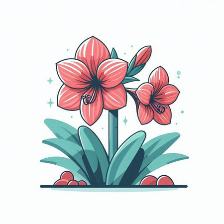 Orchid flowers in cartoon style on white background. Vector illustration.のイラスト素材