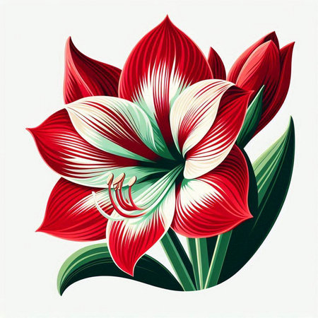 Illustration of red and white lily flower on white background.のイラスト素材