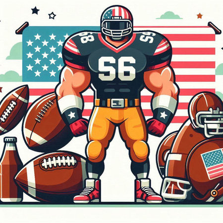 American football player on the background of american flag. Vector illustrationのイラスト素材