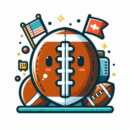 Cute american football ball with flags. Vector illustration in line art style.のイラスト素材