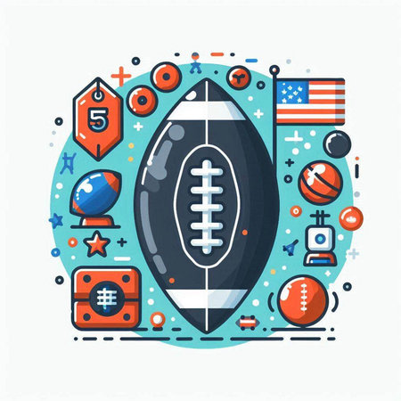 American football, rugby ball with american flag in circle. Vector illustration.のイラスト素材