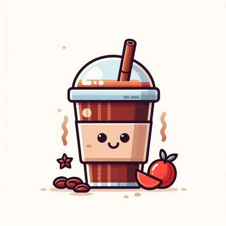 Cute cartoon illustration of iced coffee cup. Vector illustration.のイラスト素材