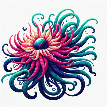 Illustration of an abstract flower with a lot of colorful lines.のイラスト素材