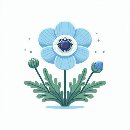 Illustration of blue anemone flower on a white background.のイラスト素材