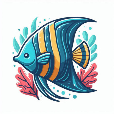 Cute cartoon blue fish isolated on white background. Vector illustration.のイラスト素材