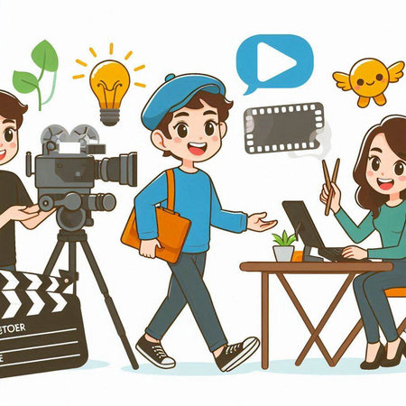 Cinema theme with cameraman and cameraman. Vector illustration.のイラスト素材
