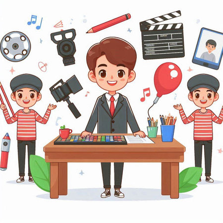 Cartoon Illustration of Kids Studying at Home with School Suppliesのイラスト素材