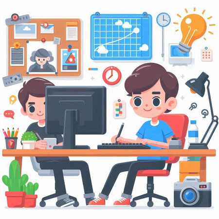 Business people working at office. Vector illustration in a flat style.のイラスト素材
