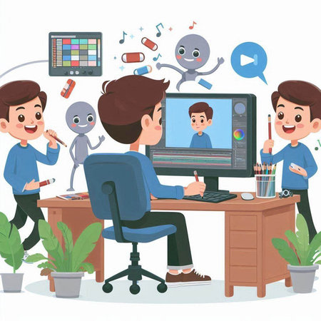 Vector illustration of a group of people working at the computer. Flat style.のイラスト素材