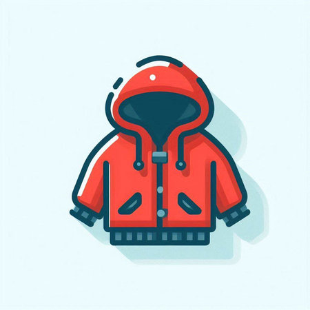 Winter jacket icon. Vector illustration in flat style. Red jacket with hood.のイラスト素材