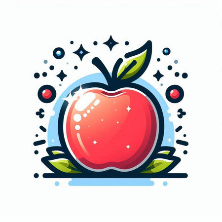 Red apple with leaves and stars on white background. Vector illustration.のイラスト素材