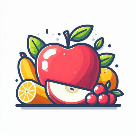 Fruit vector illustration. Apple, orange, grape, apple, lemon.のイラスト素材