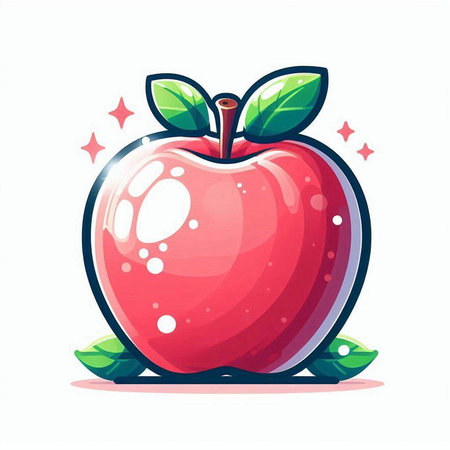 Red apple on a white background. Vector illustration in cartoon style.のイラスト素材