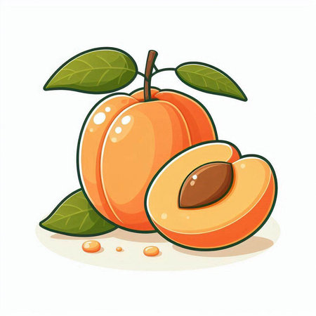 Apricot fruit isolated on white background. Vector cartoon illustration.のイラスト素材