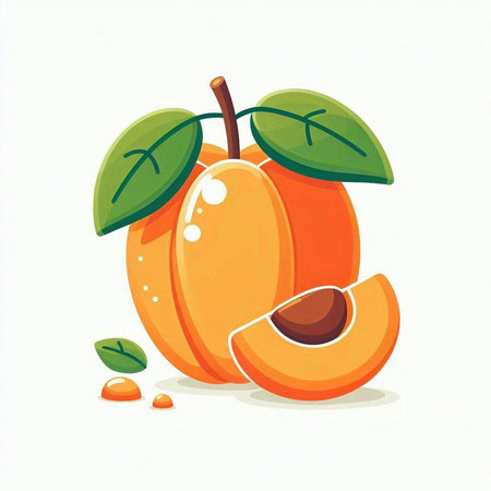 Apricot fruit isolated on white background. Vector illustration in flat style.のイラスト素材
