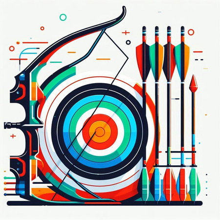 Archery target with arrows and arrows in flat style. Vector illustration.のイラスト素材