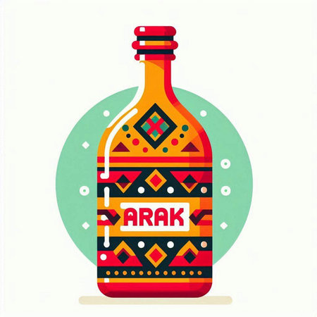 Vector illustration of a bottle of alcoholic drink. Colorful flat design.のイラスト素材