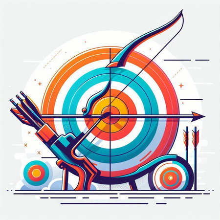 Archery target with bow and arrows. Flat style vector illustration.のイラスト素材