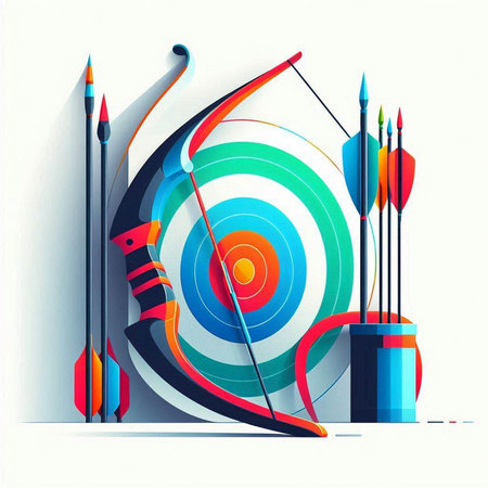Archery target and arrows on white background. Vector Illustration.のイラスト素材