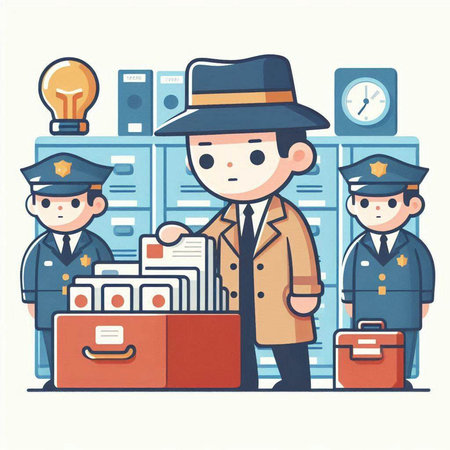 Policeman and police station staff. Vector illustration in flat styleのイラスト素材