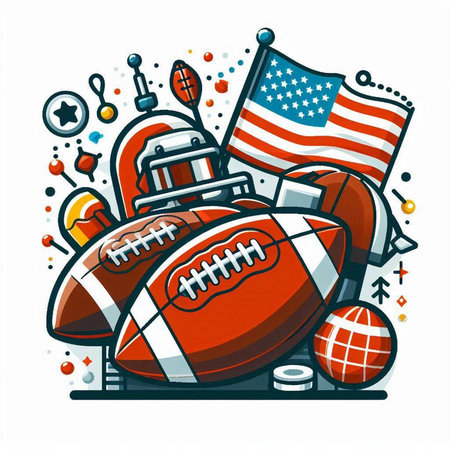 American football vector illustration with american flag, ball, helmet and sport elementsのイラスト素材