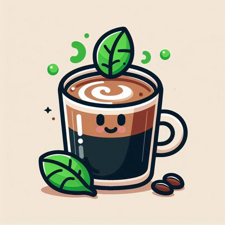 Coffee cup character with cute face, cartoon vector illustration.のイラスト素材