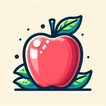 Red apple with leaves. Vector illustration in doodle style.のイラスト素材