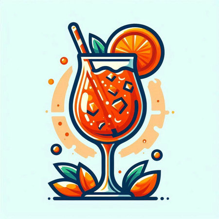 Cocktail with orange, mint and ice. Vector illustration.のイラスト素材