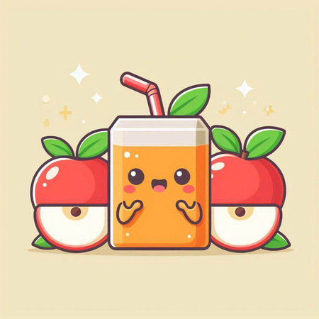 Cute apple juice character design. Vector flat cartoon kawaii illustrationのイラスト素材