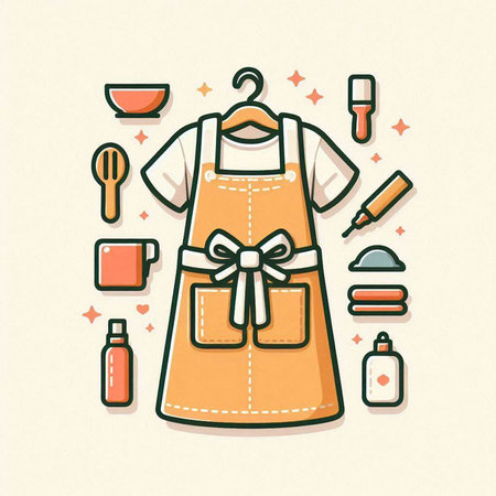 Vector illustration of apron, kitchen utensils and accessories.のイラスト素材