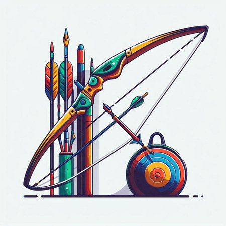Archery sport equipment. Vector illustration in retro style on white background.のイラスト素材