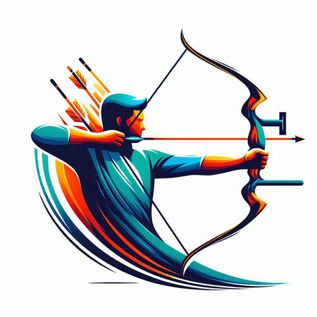 Archer with bow and arrow, archery sport, vector illustrationのイラスト素材